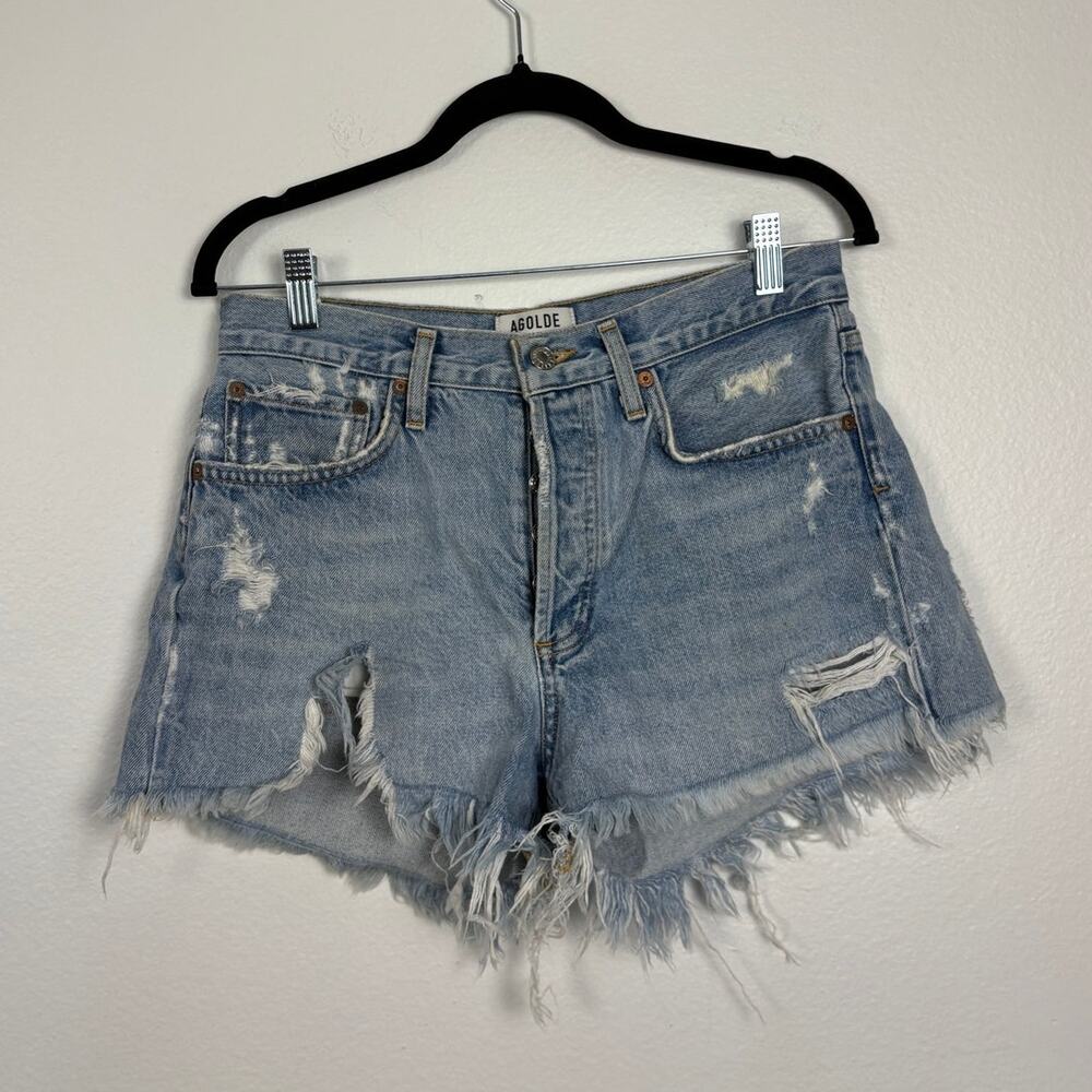 Agolde Parker Vintage Distressed High Rise Button Front Cut Off Shorts 27